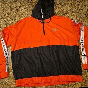 Umbro Rain Jacket Adult XXL Red Black 1/4 Zip Pullover Hoodie Soccer
